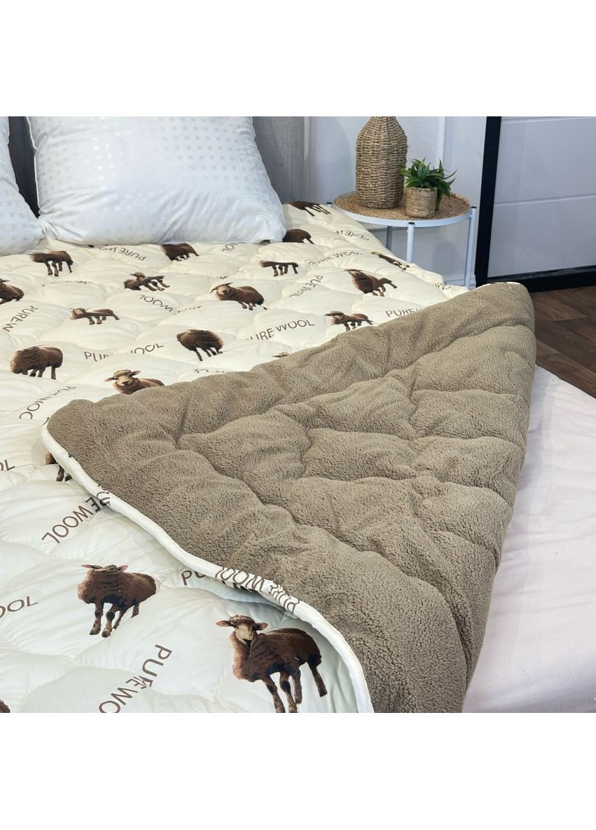 Одеяло двуспальное открытое двустороннее из овечьей шерсти Pure Wool 21440 175х215 см капучино Arda (365964075)