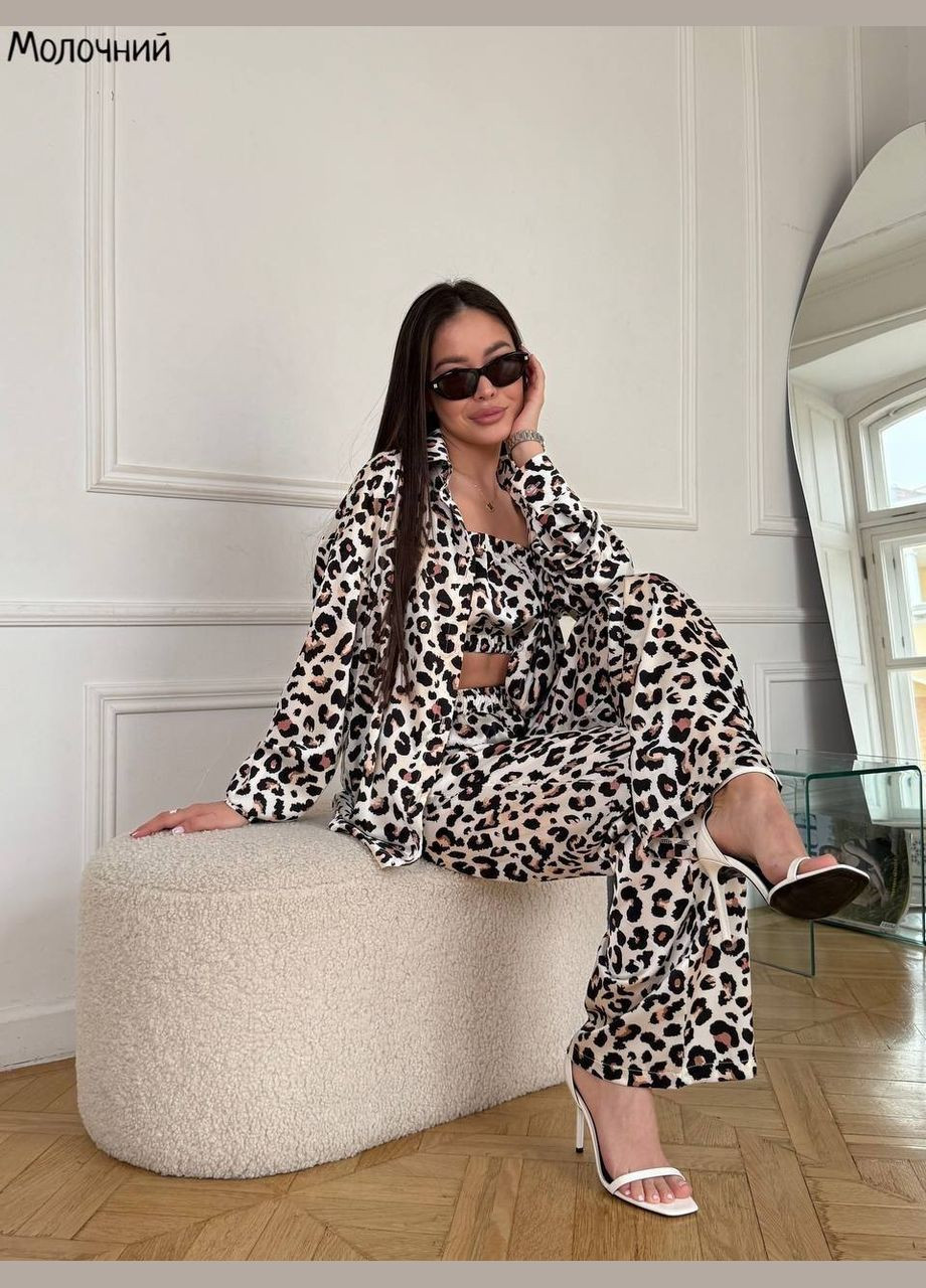 Костюм шовковий трійка турецький,топ,сорочка та штани No Brand (330981878)