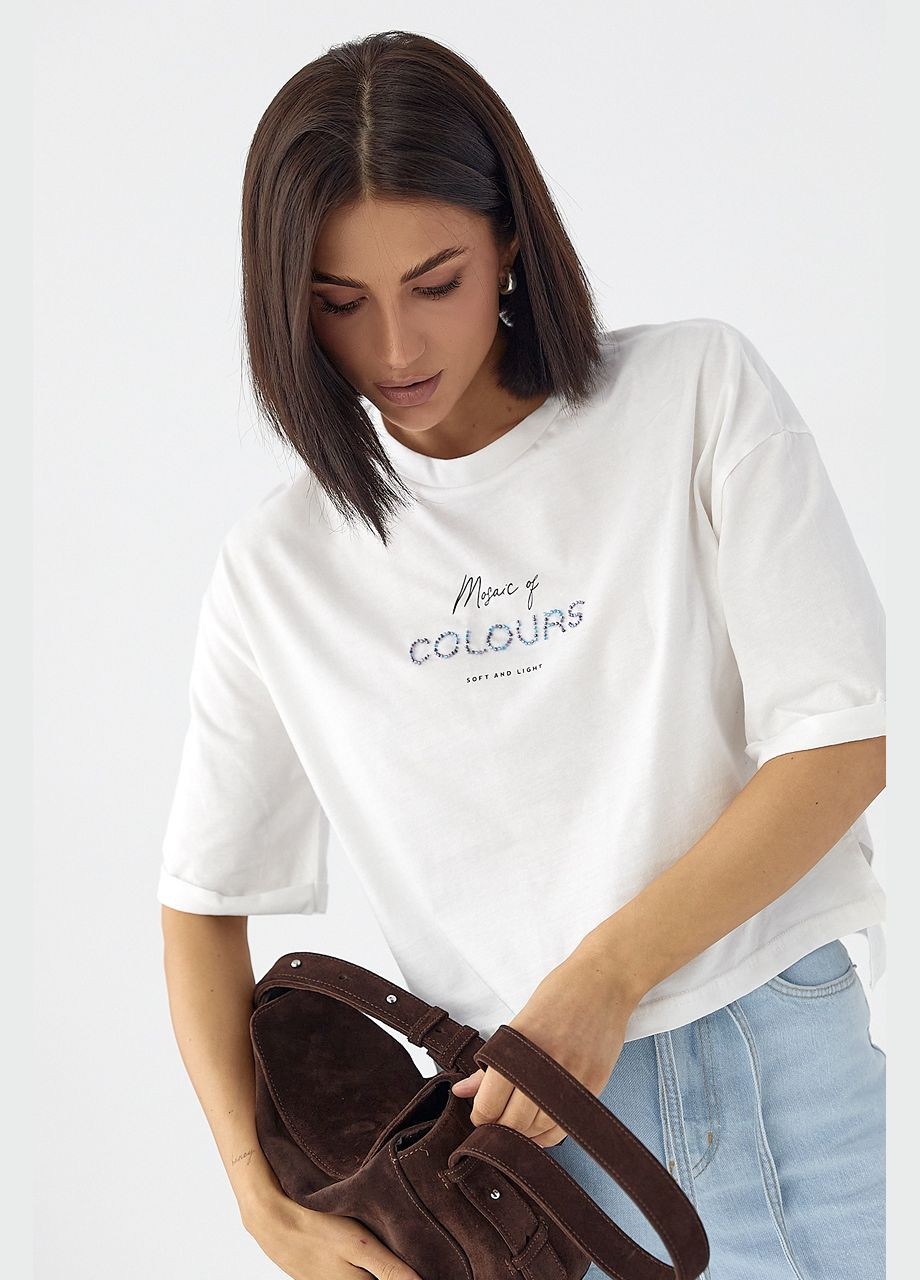 Футболка с надписью из бисера Lurex - (326065777)