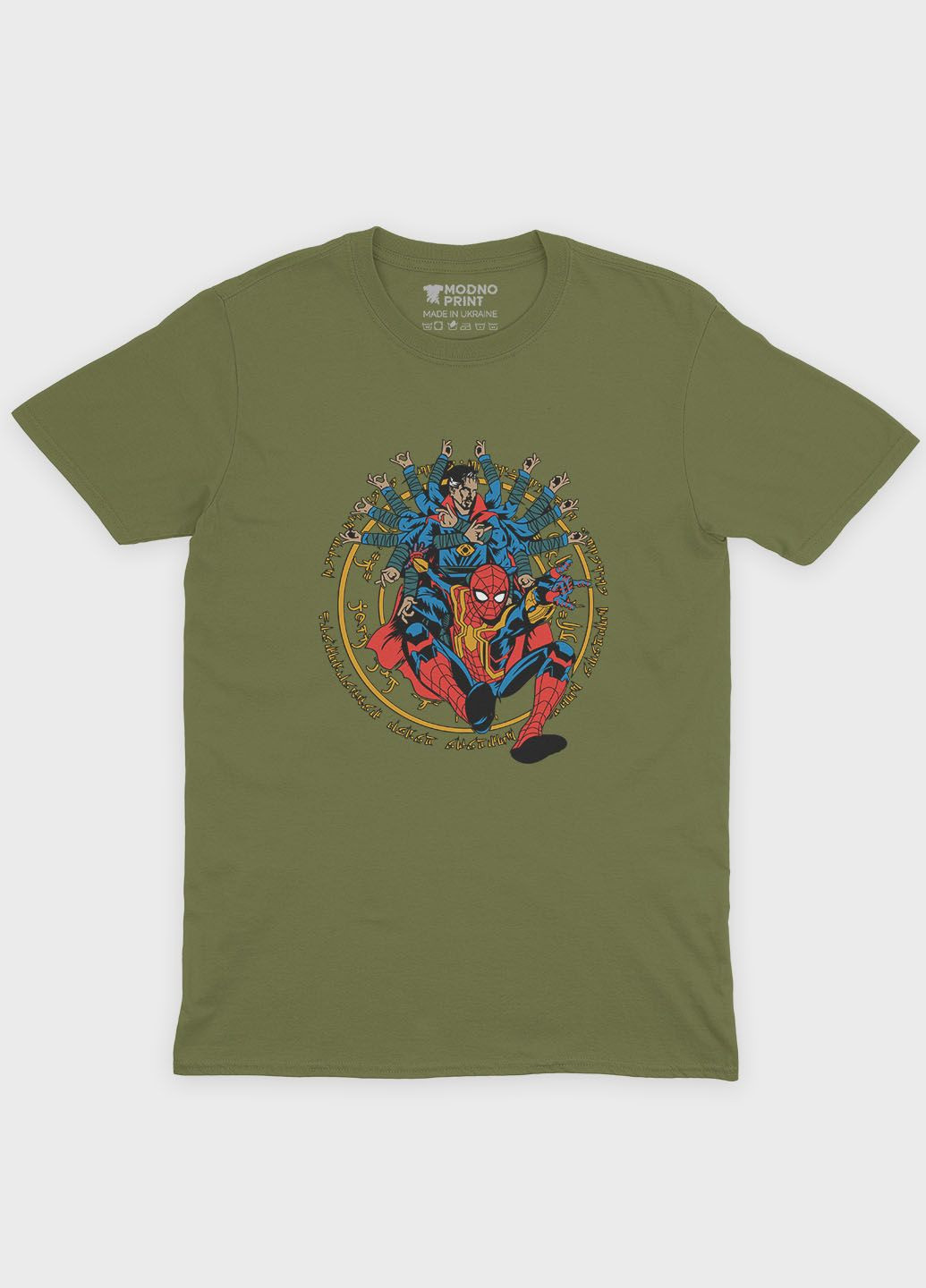 Хаки (оливковая) мужская футболка с принтом супергероя - человек-паук (ts001-1-hgr-006-014-010) Modno