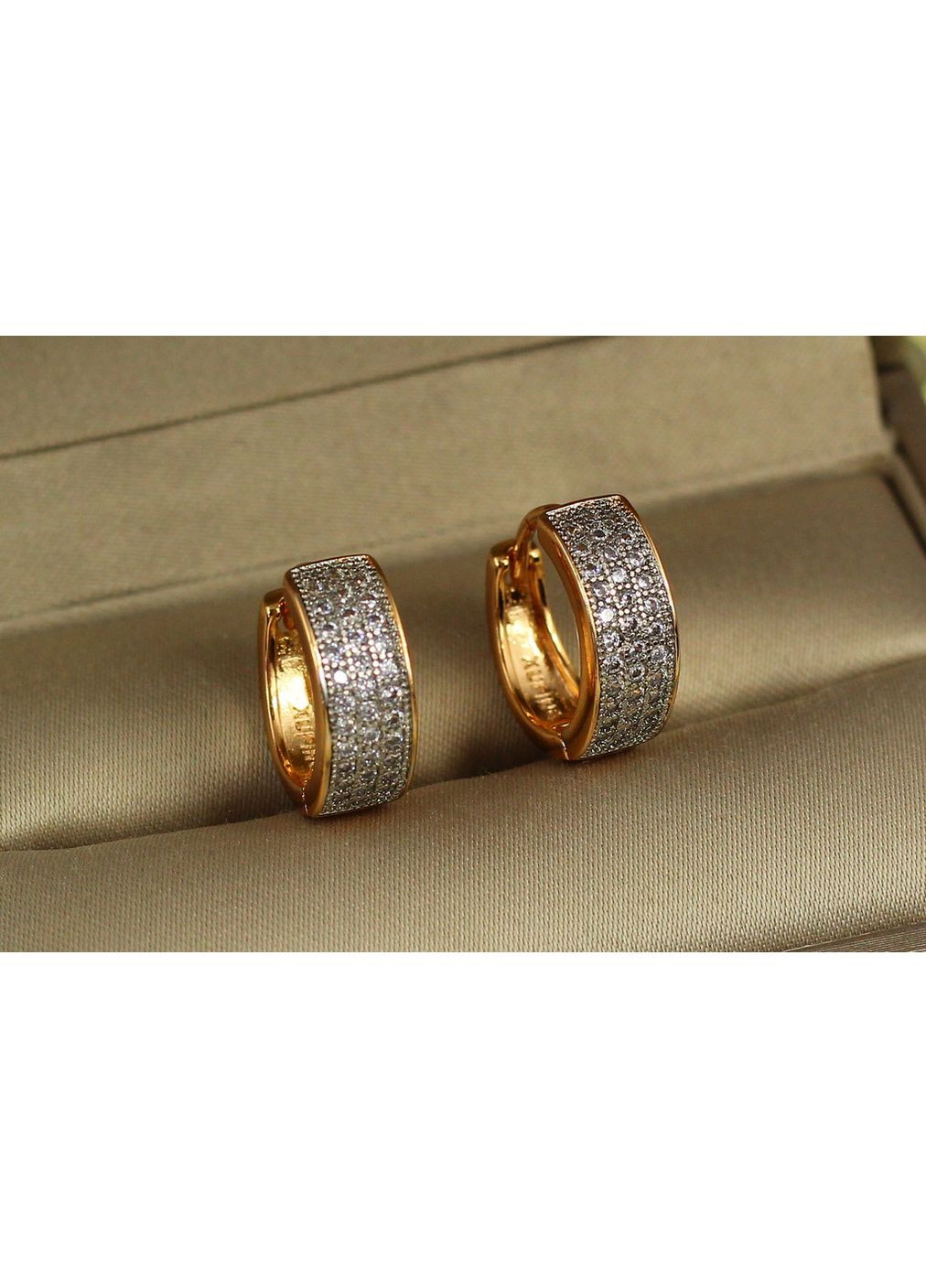 Серьги кольца три дорожки с родием 1.5 см золотистые love-shopping Xuping Jewelry (354662752)