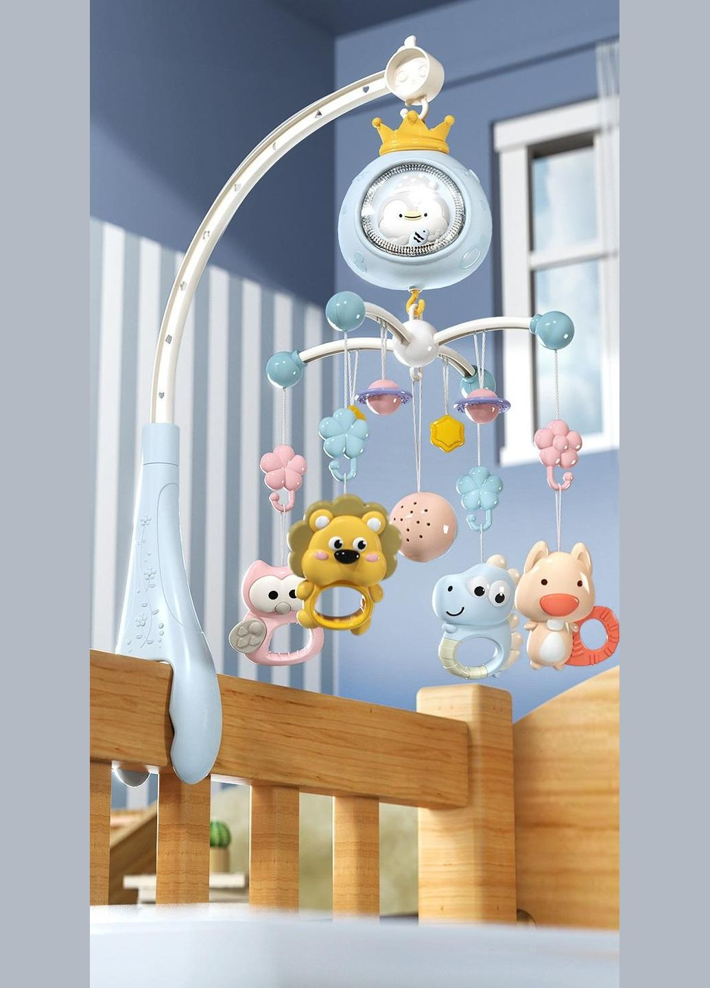Музыкальный мобиль 3 в 1 с ночником, проектором и пультом управления арт. 7232 Голубой No Brand (304996606)