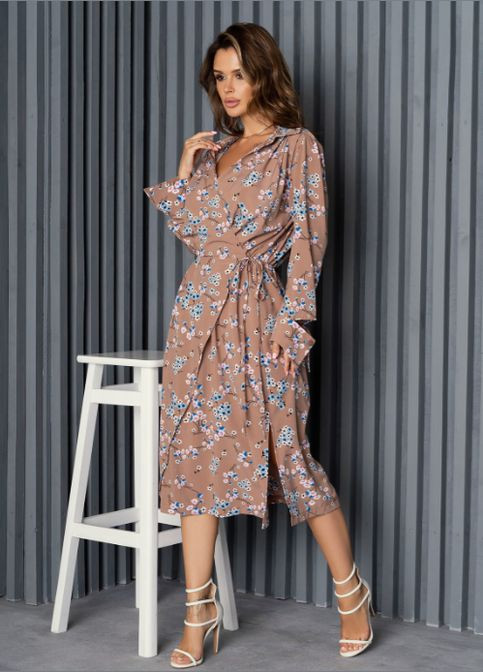 Коричнева повсякденний квіткова сукня No Brand з квітковим принтом