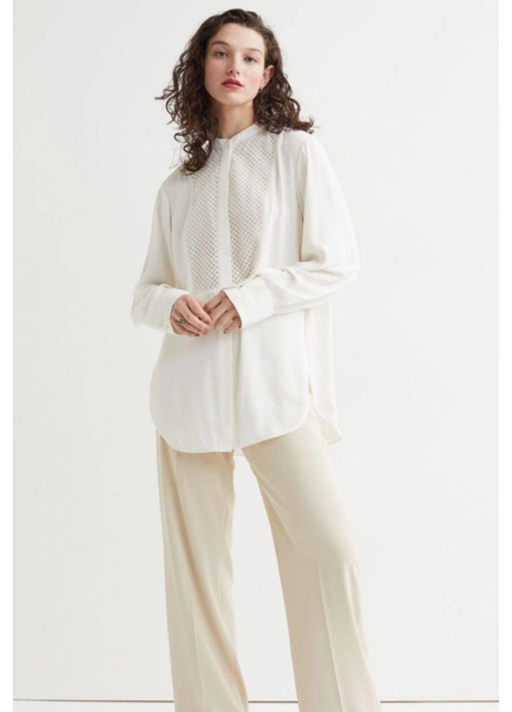 Жіноча блуза з мереживним нагрудником Н&М (56707) М Біла H&M (283316249)