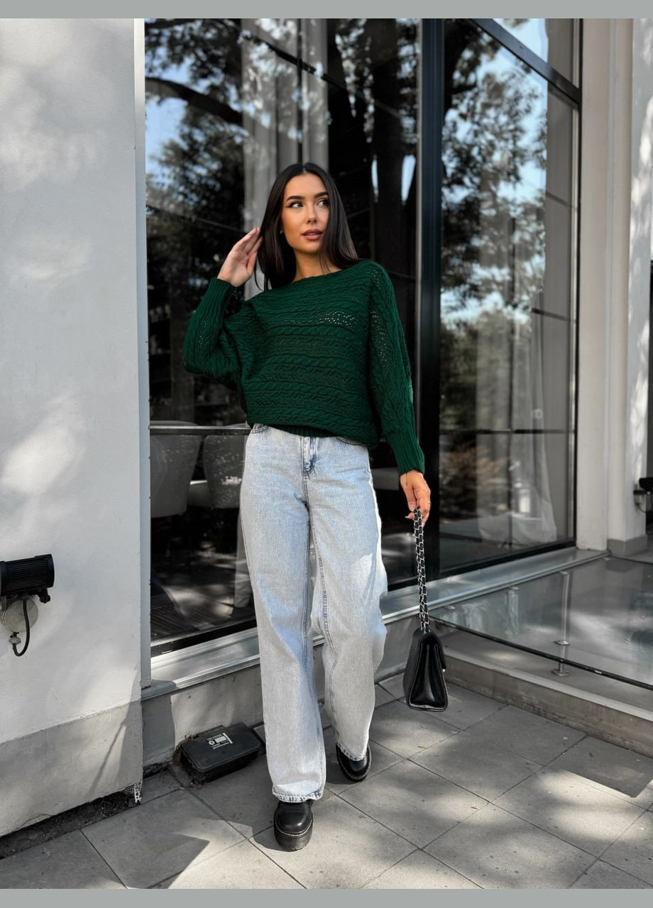 Зеленый демисезонный легкий женский свитер зеленого цвета 30286 No Brand