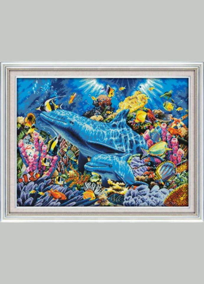 Набір для вишивання за нанесеною на канву схемою "Dolphins in the ocean". AIDA 14CT printed, 81*62 см Joy Sunday (313613337)