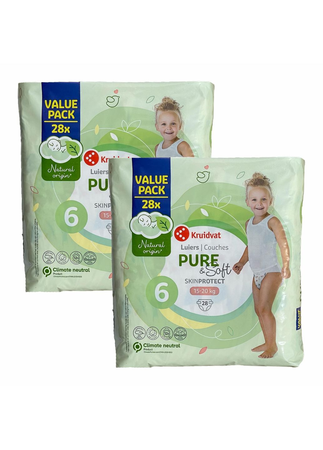 Детские подгузники Pure&Soft 6 (15-20 кг) 56 шт Kruidvat (369144232)