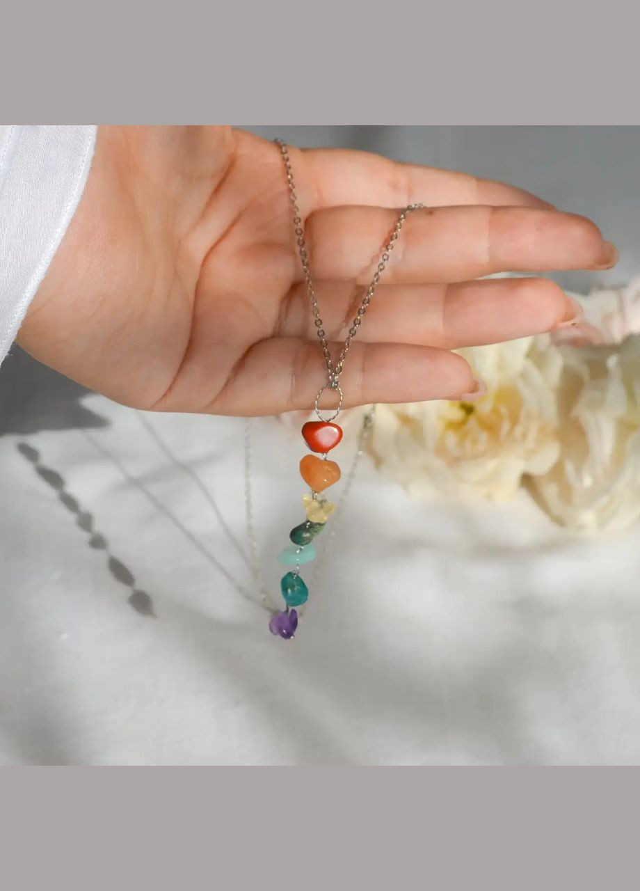 Кулон Чакральний з натурального каміння крихта d-8х6мм+- на ланцюжку L-45см фур-ра нержавіюча сталь No Brand підвіска (302010407)