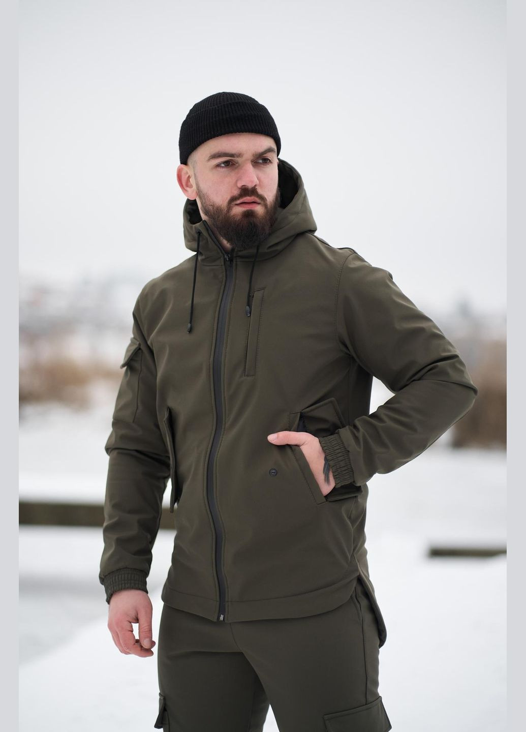 Оливкова (хакі) куртка чоловіча soft shell Vakko