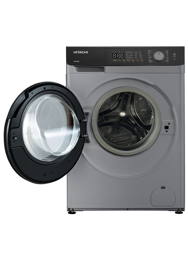 Пральна машина BD-802HVOS фронтальна, 8кг, 1400, A+++, 60см, дисплей, пара, інвертор, люк чорний, cріблястий Hitachi (364358447)