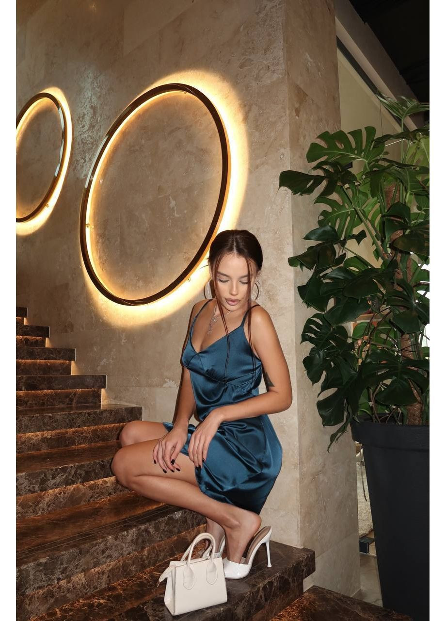 Темно-бирюзовое повседневный, коктейльное, вечернее, кэжуал женское платье комбинация платье-комбинация FINO Mode однотонное