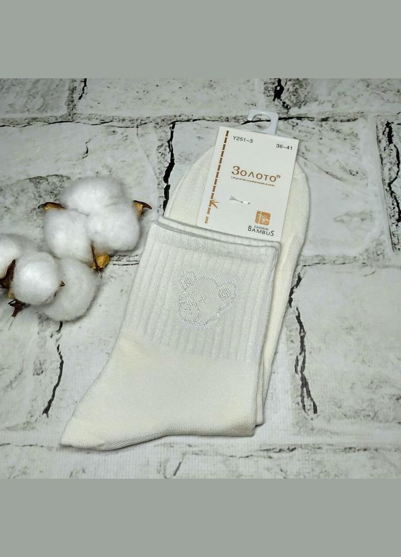 Молочные носки женские бамбуковые с высокой резинкой мишка 36-41р молочные Золото рисунки (329427695)