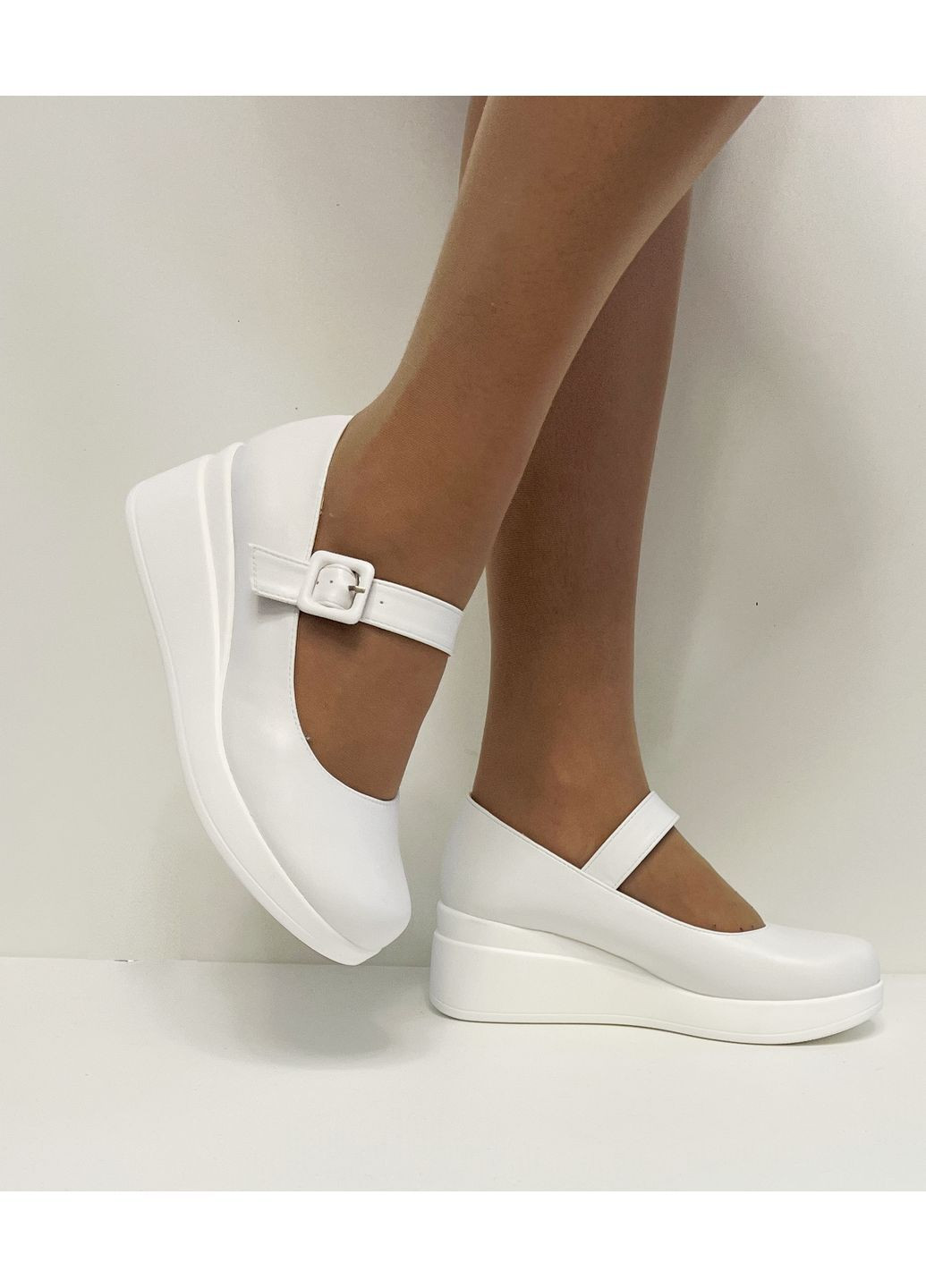 Bashili Туфли женские на танкетке ремешке эко кожа белые мери джейн белый з искусственная кожа, — всесезон (373195468)