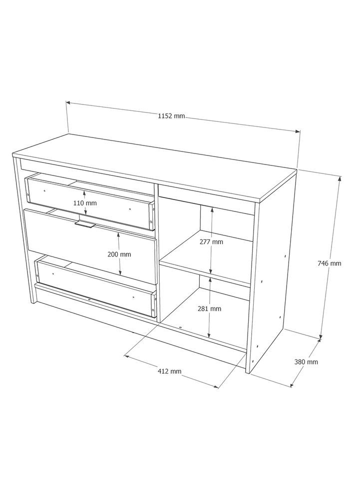 Комод с дверью и 3-мя ящиками Сити-1150 115,2х38х74,6 (EVR-071100) Еверест (329296446)