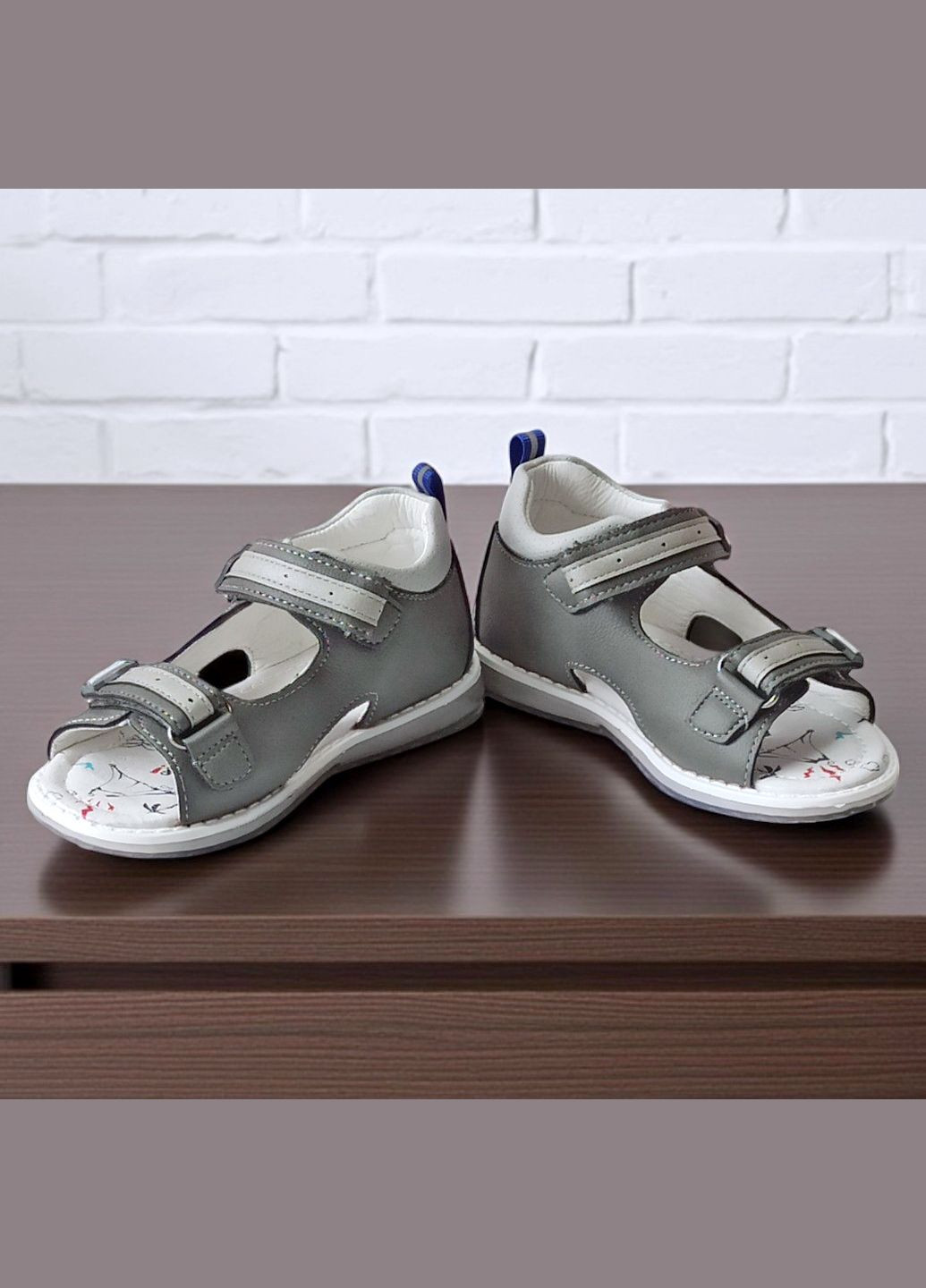 Серые спортивные, повседневные ортопедические открытые босоножки сандалии на липучках для мальчика Clibee на липучке