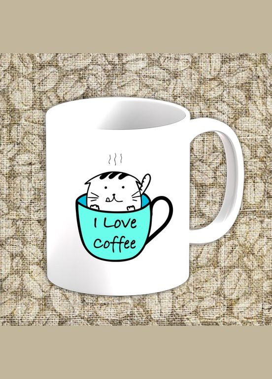 Білий кухоль (чашка) з принтом "I love coffee" Кавун Чашка (316111738)