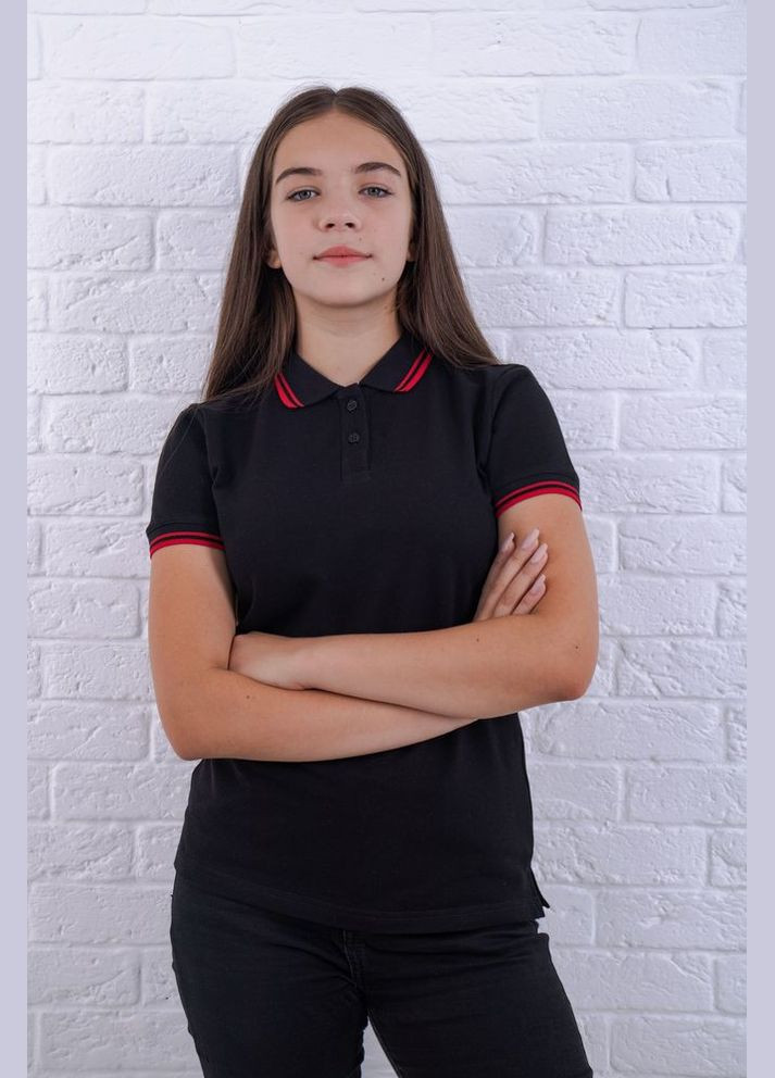 Чорна з червоною смужкою футболка поло жіноча CLASSIC XS(40) TvoePolo - (316321612)