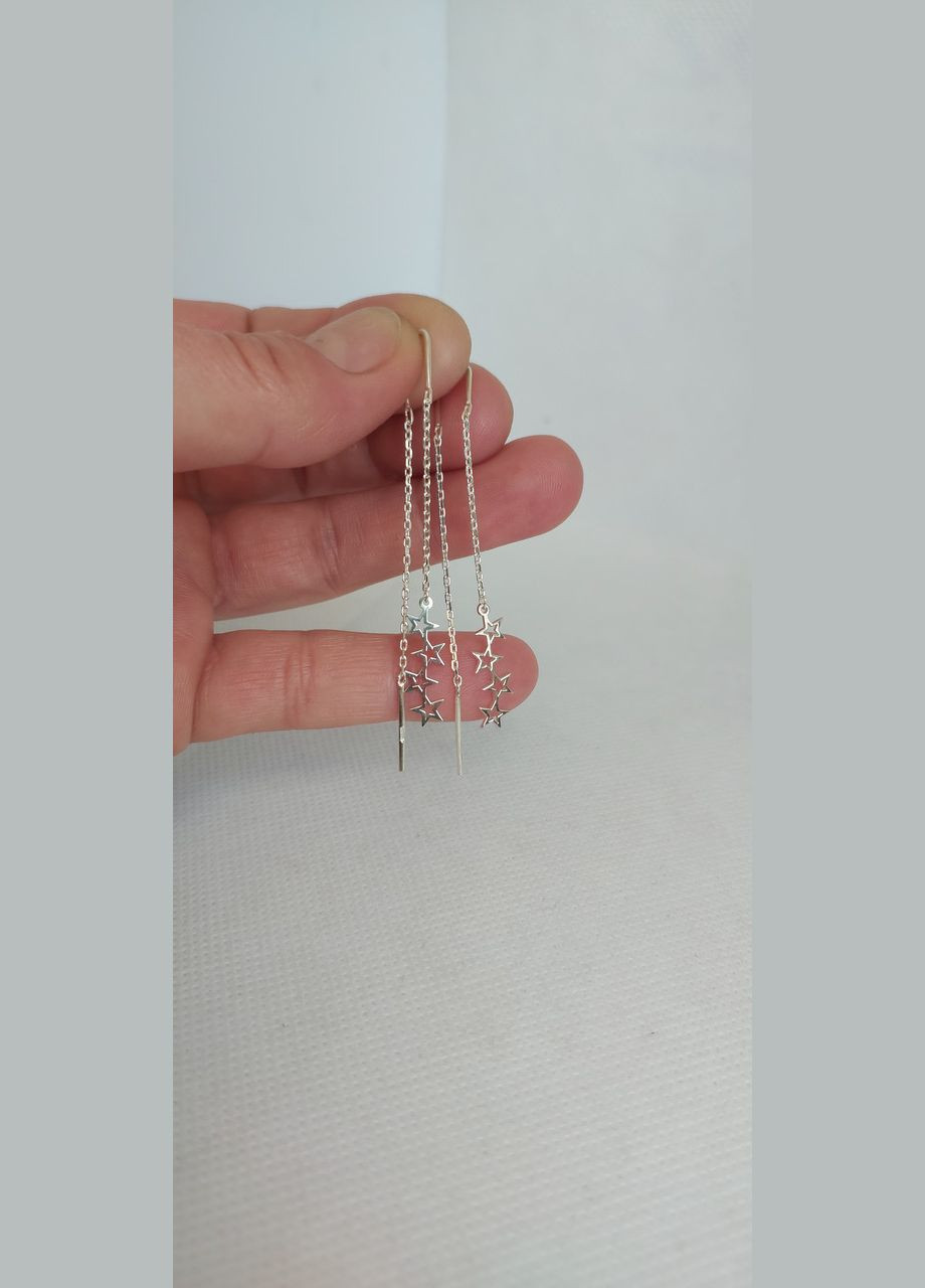 Сережки протяжки срібло 925 проби 4 зірки No Brand (329194846)