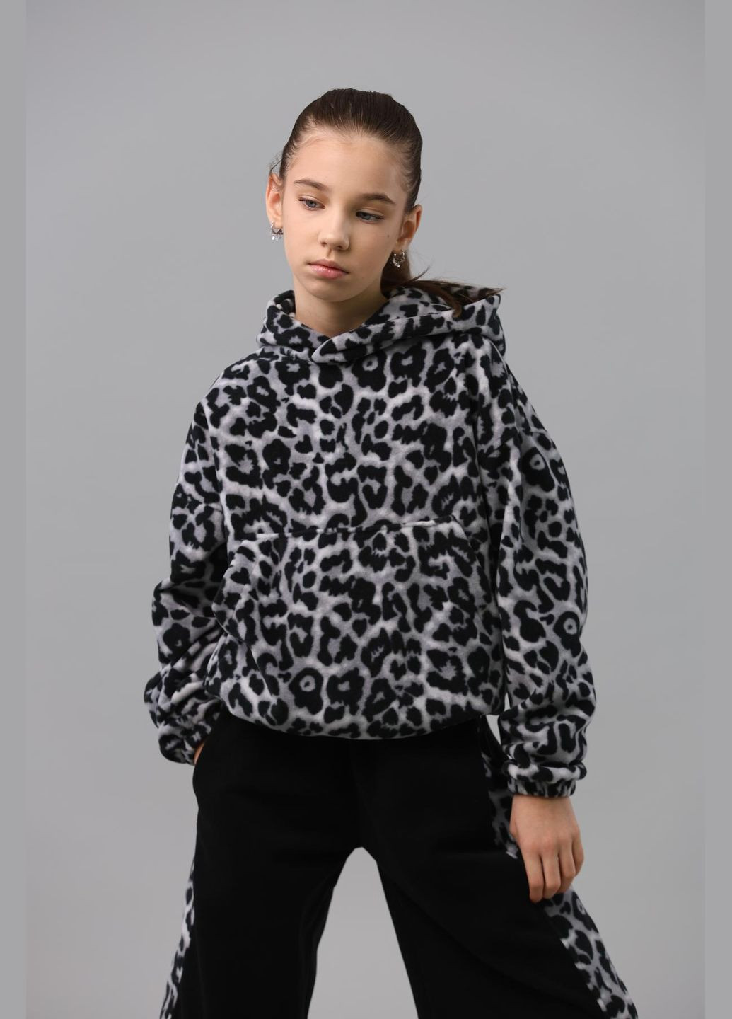 Черный зимний костюм (штаны, худи) подростковый леопардовый брючный IRmAS оверсайз