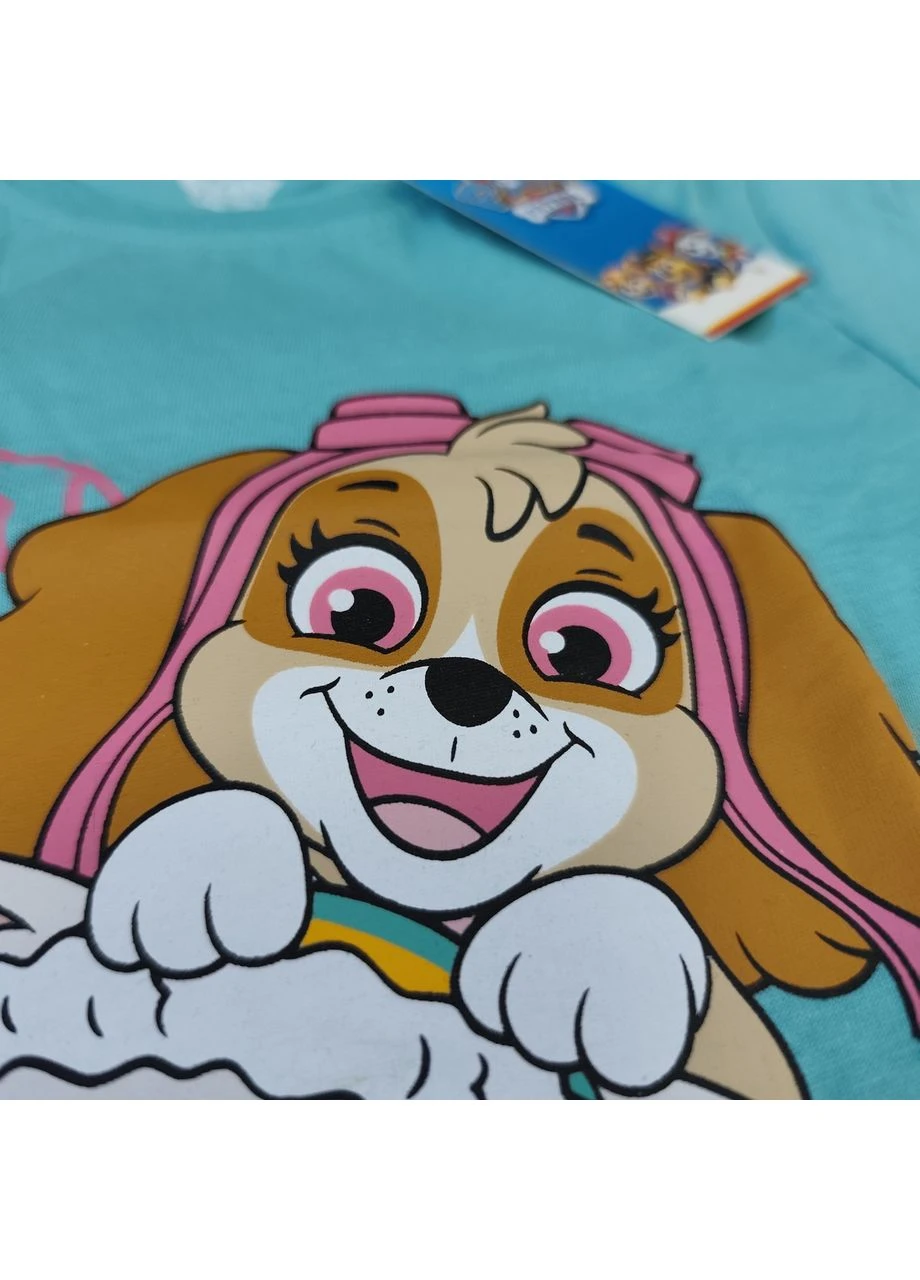 Бірюзова літня футболка для дівчинки paw patrol зі скай та еверест бавовна дитяча, розмір Lupilu