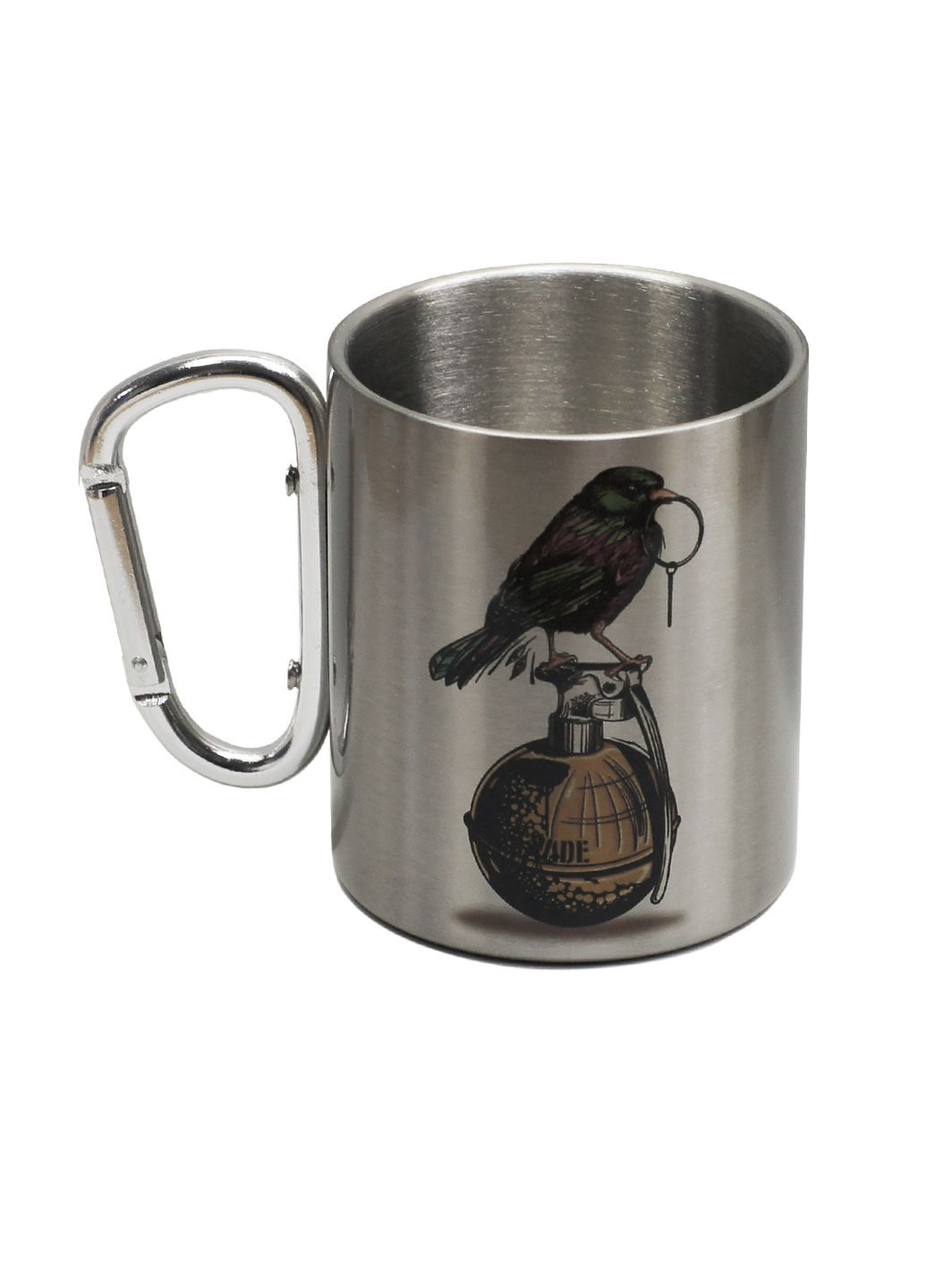 Кружка металева зі срібним карабіном сублім. чорна серія №95 4PROFI (340473140)