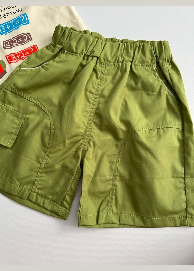 Комбинированный демисезонный костюм на лето мальчика с жирафиком цвет зеленый 10862 No Brand