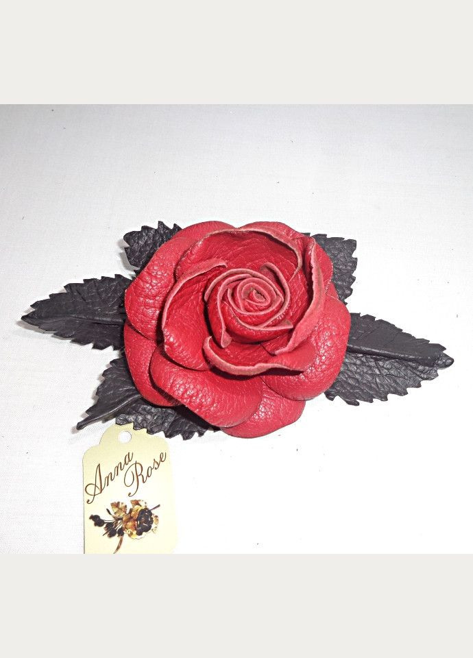 Брошь цветок из кожи ручной работы "Красное и черное" No Brand (349842254)