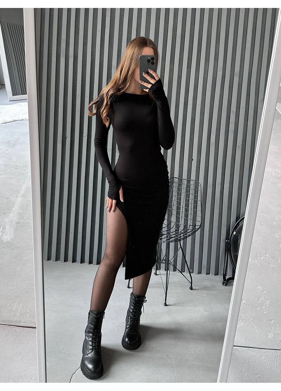 Черное вечернее изысканное женское платье с вырезом на ножке - элегантность и женственность 🌹 (замер в описании) DK/DL Мода без кордонів однотонное