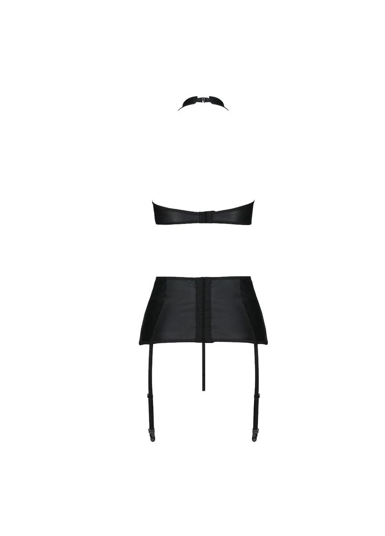 Черный демисезонный комплект из эко-кожи с имитацией шнуровки nancy set black - cherrylove Passion
