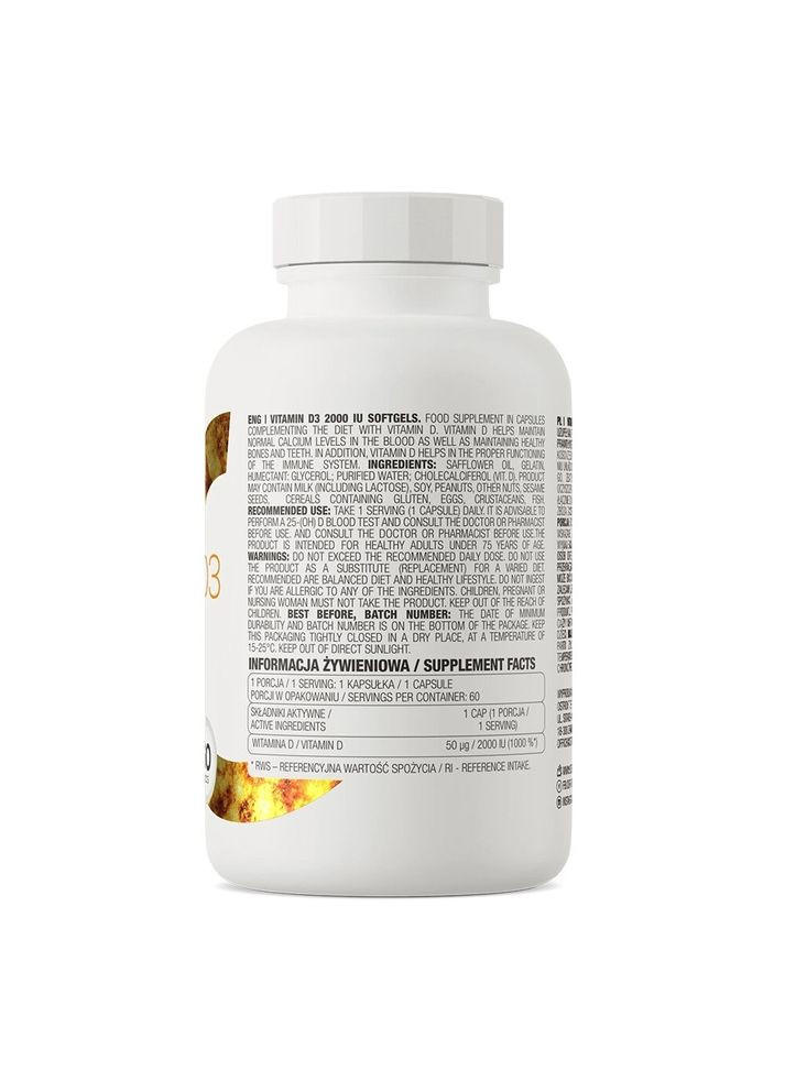 Витамины и минералы Vitamin D 2000 IU, 60 капсул Ostrovit (323149675)
