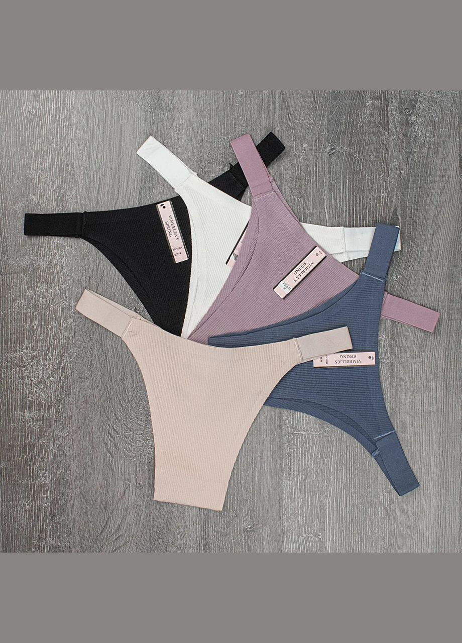 Безшовні труси-танга з натуральної бавовни в рубчик набір 5 шт No Brand Танга (316027836)