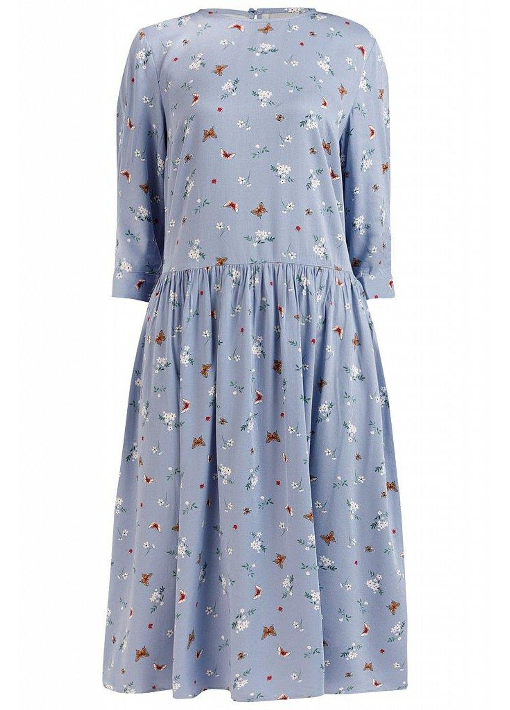 Голубое кэжуал платье b20-12052-138 с юбкой-солнце Finn Flare с цветочным принтом