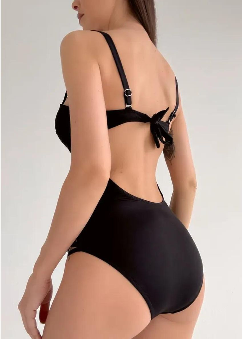 Черный демисезонный женский эффектный слитный купальник со шнуровкой по бокам стильные сплошные купальники с открытой спиной на завязке для женщин слитный Cindylove