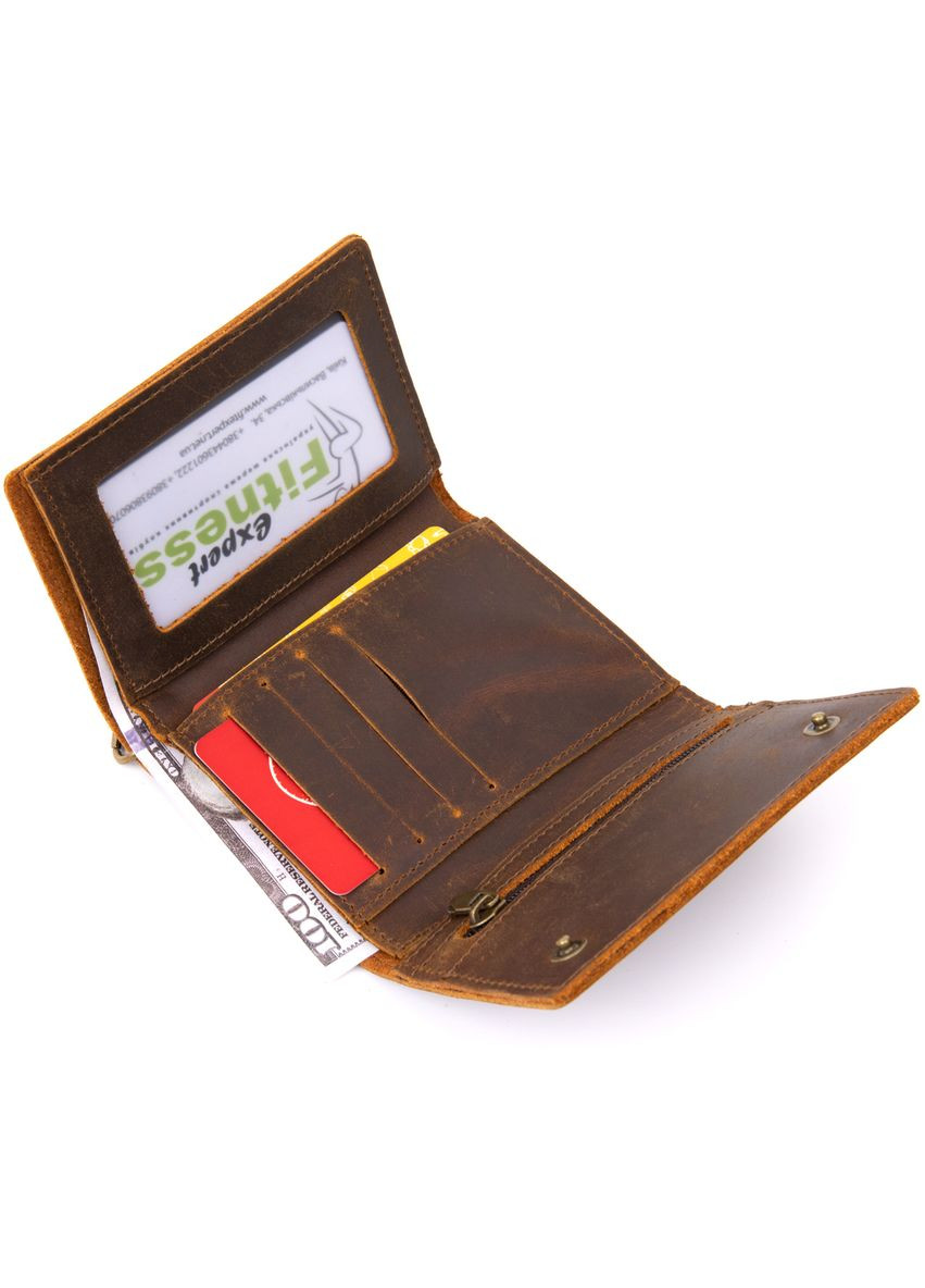 Кожаное портмоне мужское с цепочкой матовое 20439 Коричневое Vintage (306881991)