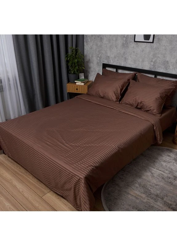 Комплект постільної білизни Satin Stripe євро 200х220 наволочки 2х50х70 (MS-820012996) Moon&Star Latte Brown (389750257)