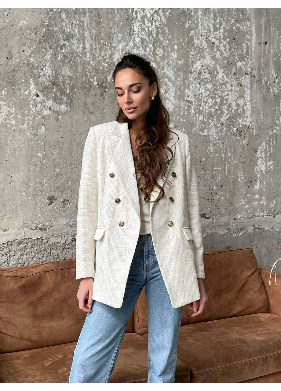 Бежевый женский твидовый пиджак ricco цвет шампань milirud -