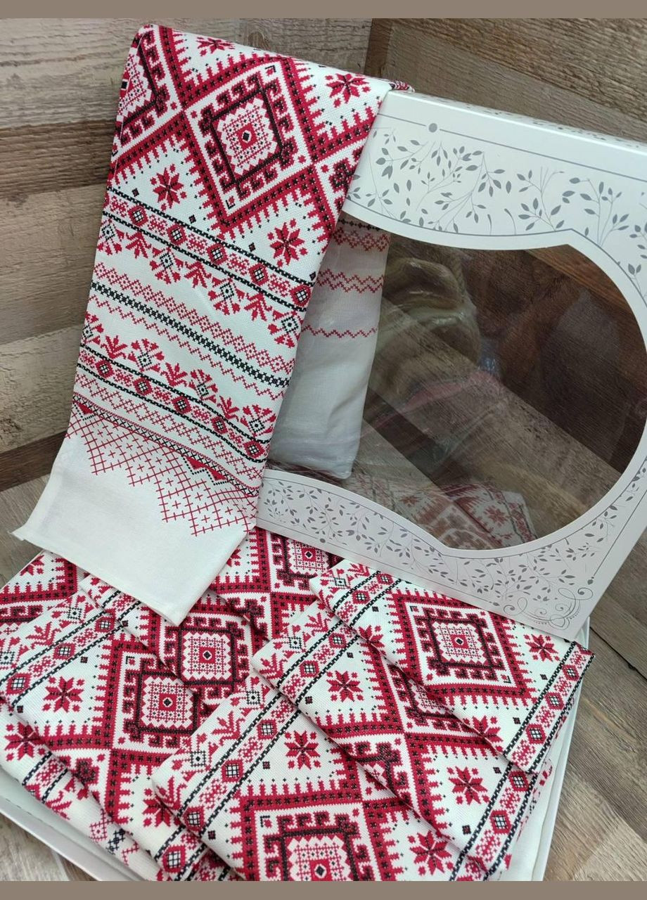 Набір в подарунковій коробці скатертина лляна +рушники 6 штук (П4К-Al-nabir-lyon-009-02) No Brand (308755160)