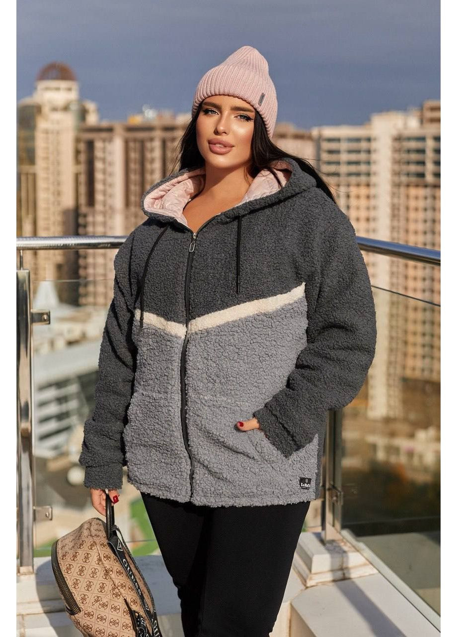 Сіра демісезонна ✨ жіноча утеплена куртка «тедді» — заміри в описі ❄️ куртка-пальто DK/DL Мода без кордонів