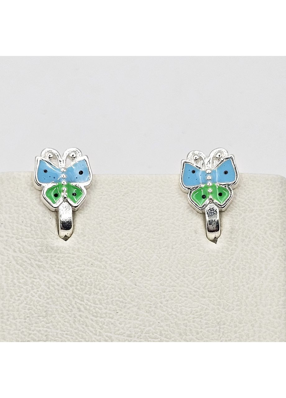 Серьги серебряные с ювелирной голубой эмалью "бабочки" 2,03 г No Brand (369737019)
