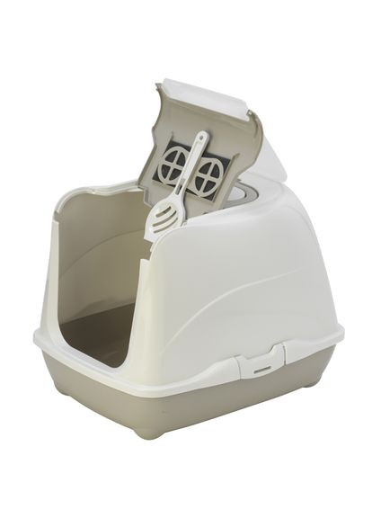 Закрытый туалет для кошек Flip Cat с откидной крышкой 50х39х37 см Серый с белым (5412087007967) Moderna (313615284)