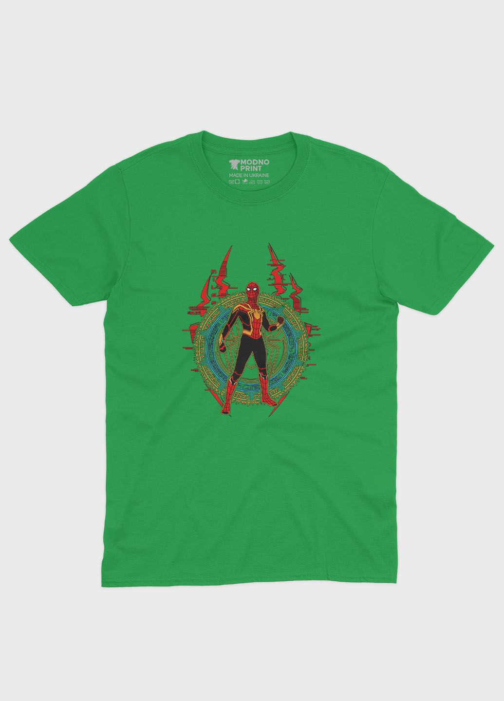 Зеленая демисезонная футболка для девочки с принтом супергероя - человек-паук (ts001-1-keg-006-014-011-g) Modno