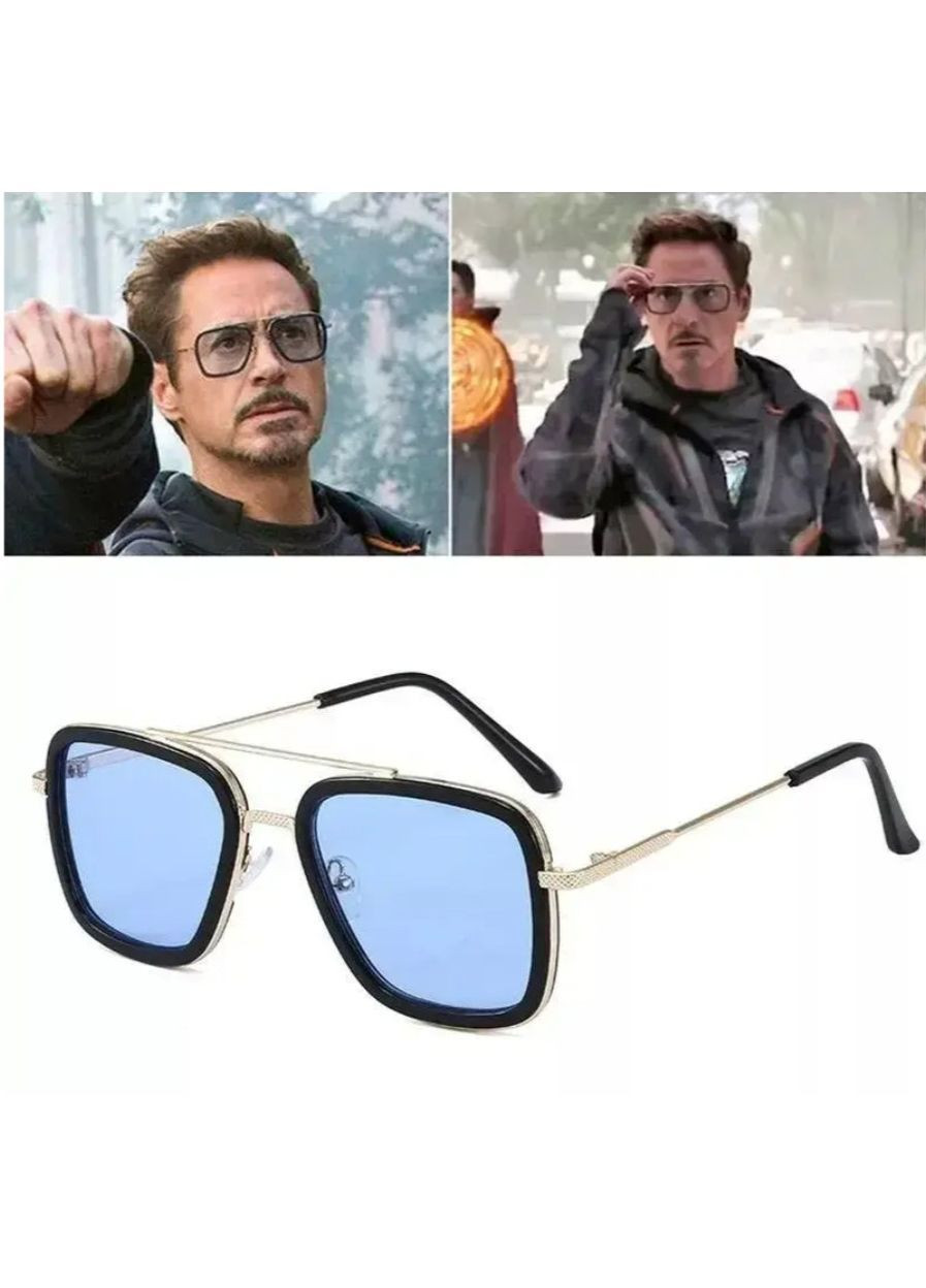 Окуляри чоловічі Тоні Старка сонцезахисні ретро блакитні у сріблястій металевій оправі поляризовані UV400 стиль унісекс No Brand (364859661)
