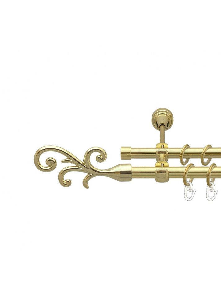 Карниз Фала металлический двухрядный открытый гладкая труба Золото 16\16 мм 240 см (00-00014301) ORVIT (300285376)