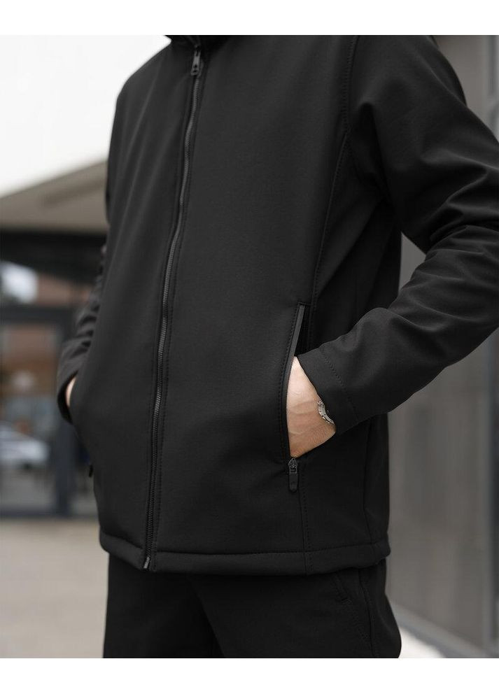 Черная демисезонная мужская водонепроницаемая куртка softshell весна/осень черная No Brand