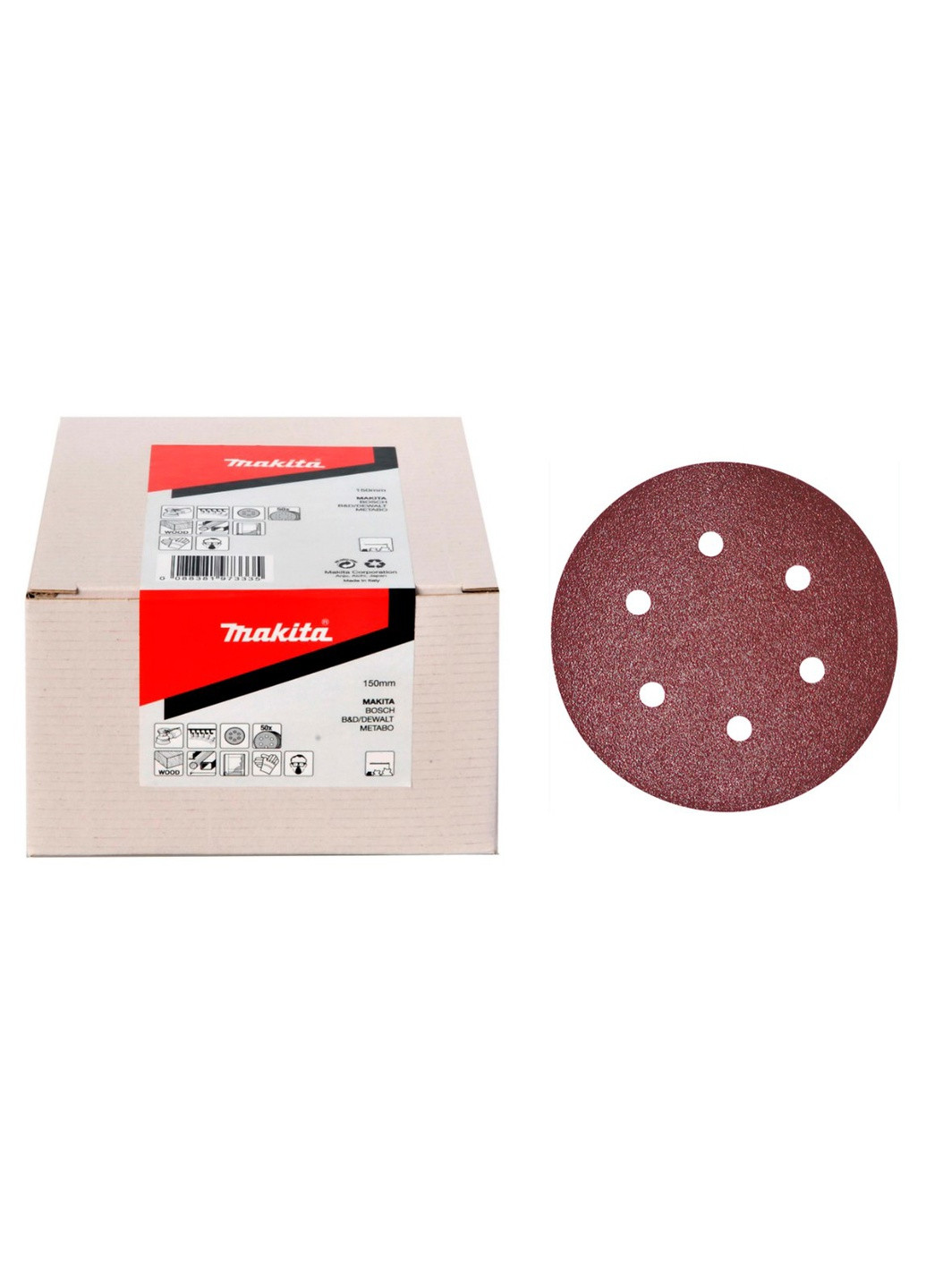 Набір шліфувального паперу P-37605 (150 мм, 6 отворів, К120, 50 шт) шліфпапір шліфувальний диск (7051) Makita (295040670)