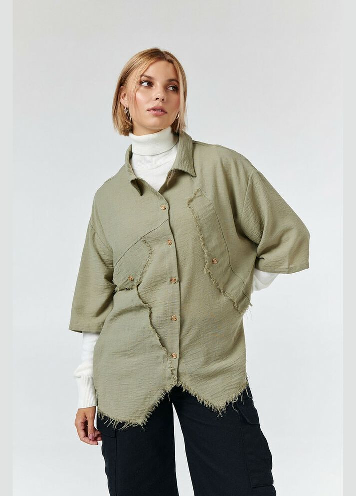 Сорочка жіноча з асиметричними краями хакі MKRM4123-2 Modna KAZKA (336931837)