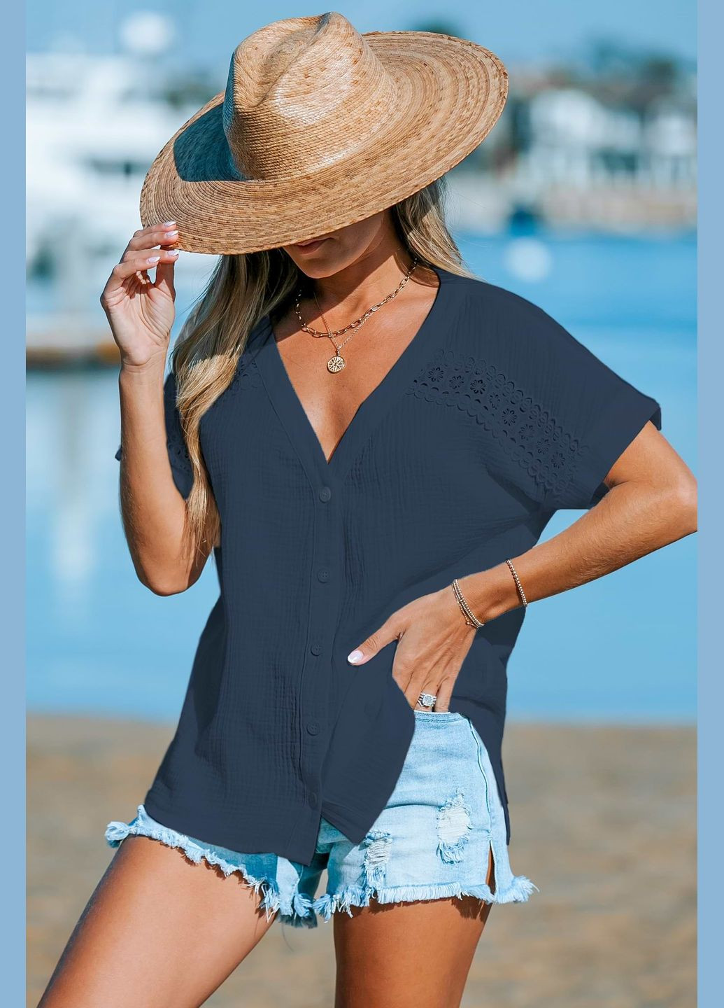 Тёмно-синяя блуза CUPSHE