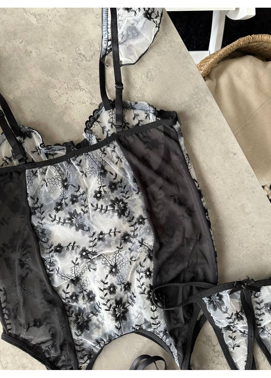 Чорний балконет комплект жіночої білизни | пристрасть у деталях, чорний мереживний Vital-Textile без кісточок поліестер, еластан