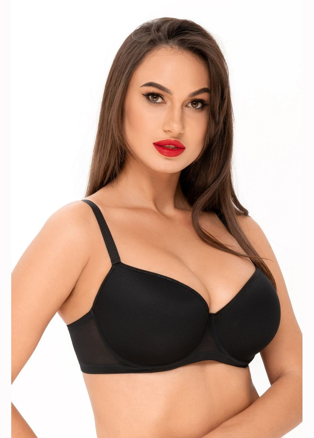 Чёрный брасьер гладкий бюстгальтер балконет Kalyna с косточками