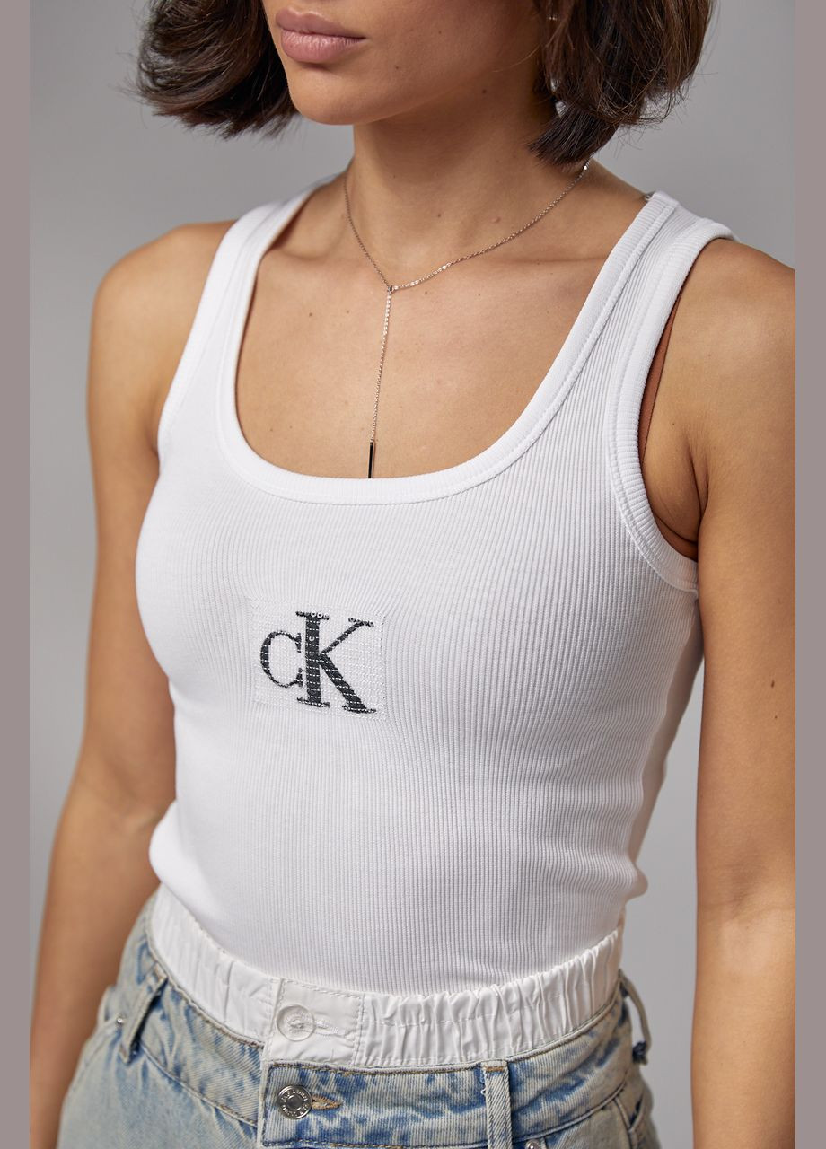 Женская майка в рубчик с пайетками и вышивкой CK Liton — 296469675